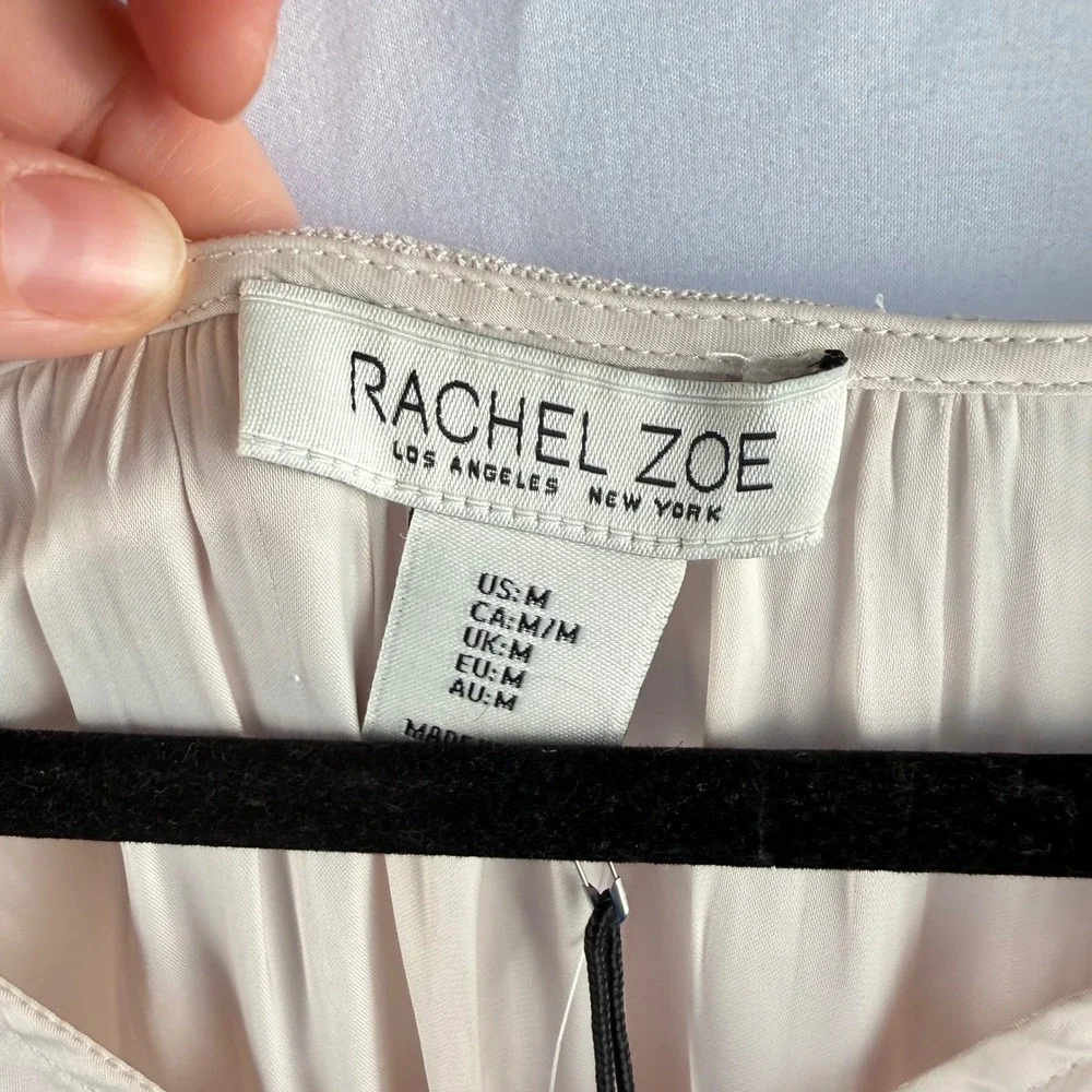 NEW Rachel Zoe Cream Satin Peasant Blouse Crochet Smocked Medium Boho Small Flaw - Picture 3 of 8